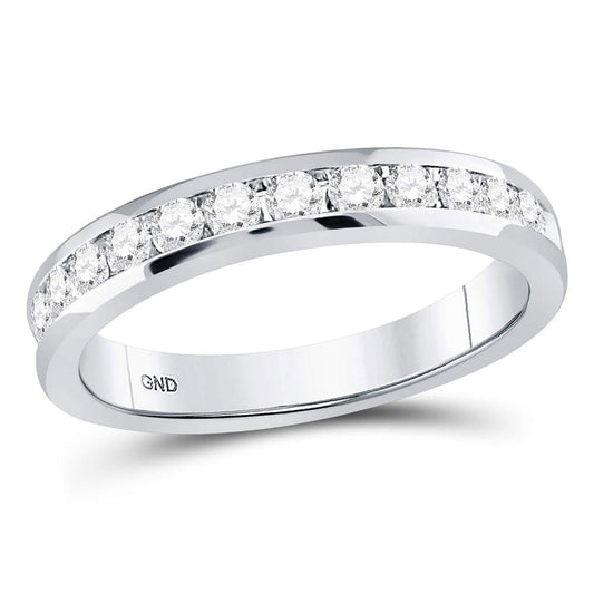14kt White Gold Womens Machine-Set Round Diamond Wedding Band 1/2 Cttw