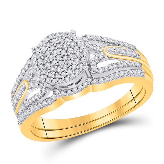 10kt Yellow Gold Round Diamond Bridal Wedding Ring Band Set 3/8 Cttw