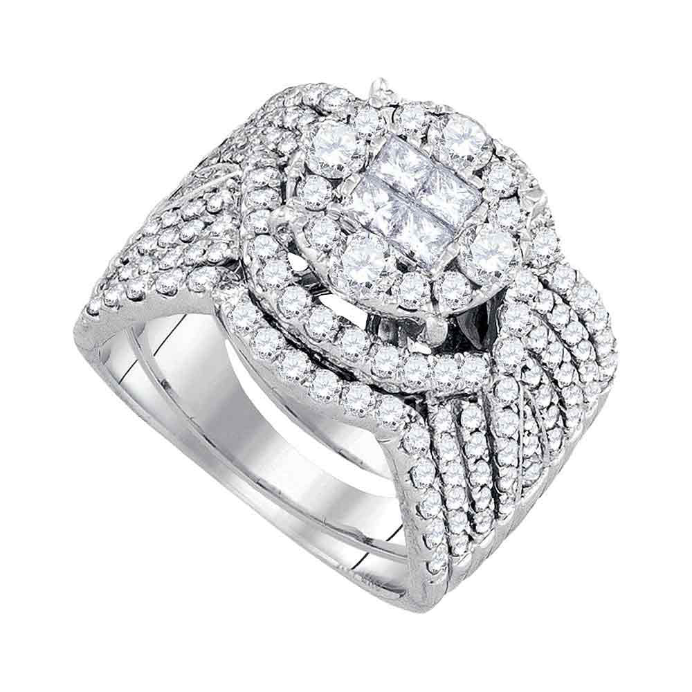 14kt White Gold Princess Diamond Bridal Wedding Ring Band Set 2 Cttw