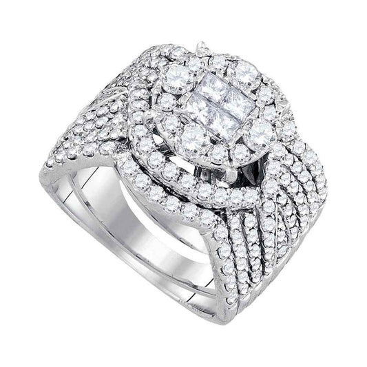 14kt White Gold Princess Diamond Bridal Wedding Ring Band Set 2 Cttw