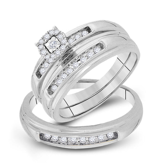 10kt White Gold His Hers Round Diamond Cluster Matching Wedding Set 1/3 Cttw
