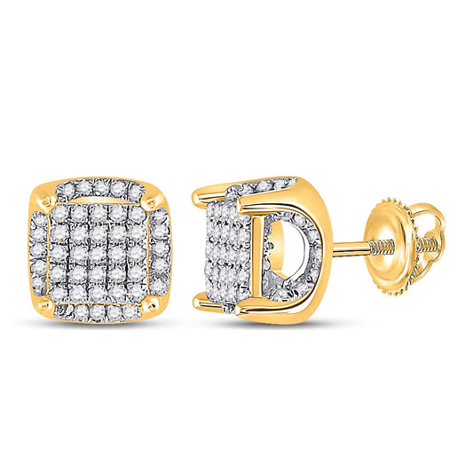 10kt Yellow Gold Womens Round Diamond Square Earrings 1/2 Cttw