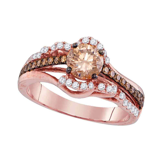 14kt Rose Gold Round Brown Diamond Solitaire Bridal Wedding Engagement Ring 1-1/4 Cttw
