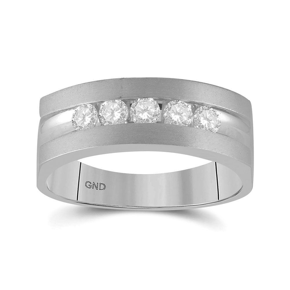 14kt White Gold Mens Round Diamond Wedding 5-Stone Band Ring 1/2 Cttw