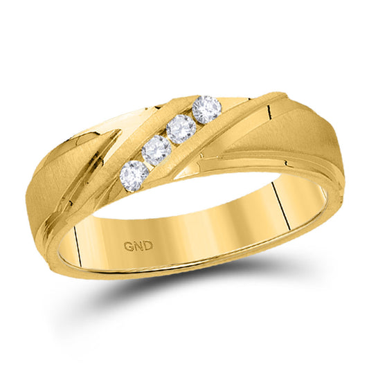 14kt Yellow Gold Mens Round Diamond Wedding Channel-Set Band Ring 1/6 Cttw