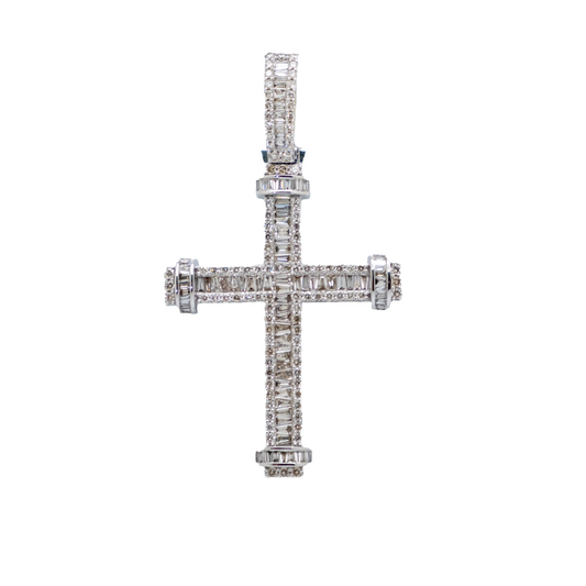 Baguette Cross Diamond Pendant - 10K Gold - Free Hollow Rope Chain