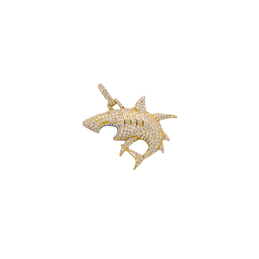 Shark Diamond Pendant - 10K Gold - Free Hollow Rope Chain