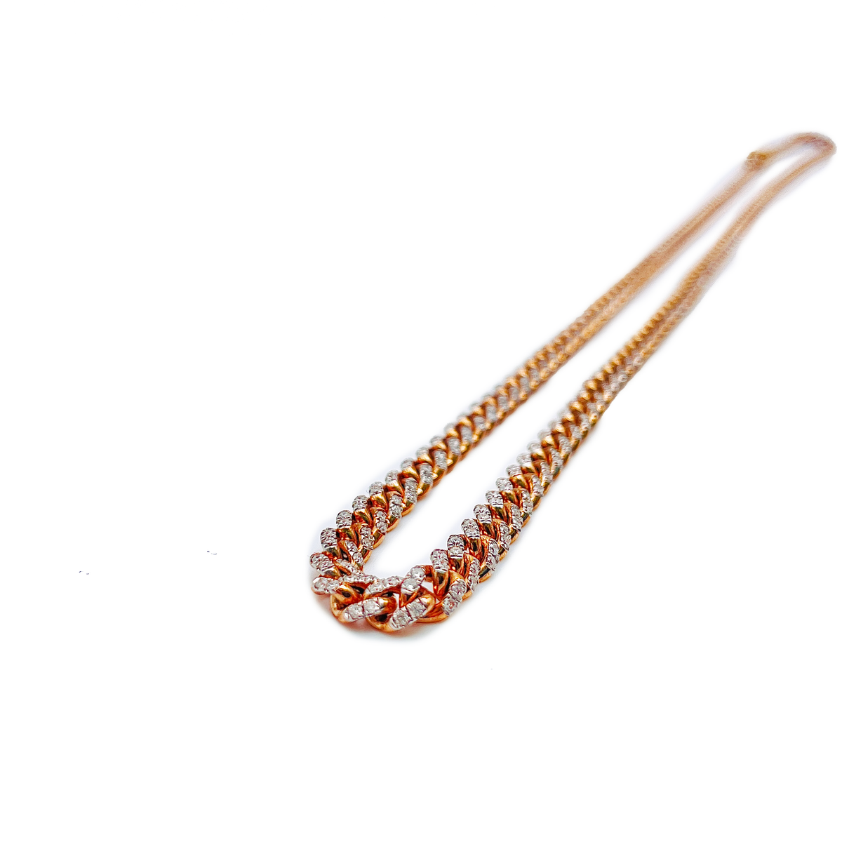 Round Diamond Cuban Link Chain Necklace - 10K Rose Gold