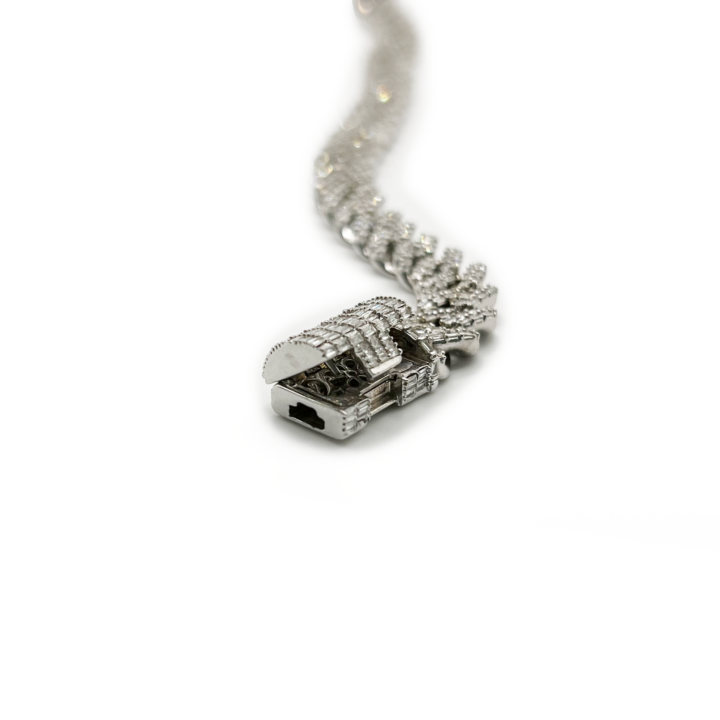 Baguette Diamond Cuban Bracelet - 10K White Gold