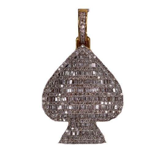 Baguette Ace Spades Pendant - 10K Gold - Free Hollow Rope Chain