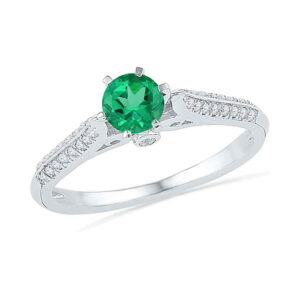10kt White Gold Womens Round Lab-Created Emerald Solitaire Ring 5/8 Cttw