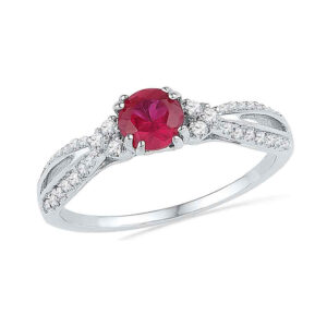 10kt White Gold Womens Round Lab-Created Ruby Solitaire Diamond Split-shank Ring 7/8 Cttw