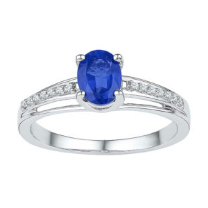 10kt White Gold Womens Oval Lab-Created Blue Sapphire Solitaire Ring 7/8 Cttw