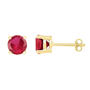 10kt Yellow Gold Womens Round Lab-Created Ruby Stud Earrings 2 Cttw