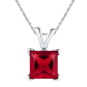 10kt White Gold Womens Princess Lab-Created Ruby Solitaire Pendant 1-1/3 Cttw