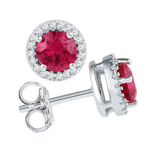 10kt White Gold Womens Round Lab-Created Ruby Diamond Stud Earrings 1-1/3 Cttw
