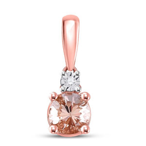 10kt Rose Gold Womens Round Lab-Created Morganite Solitaire Pendant 5/8 Cttw