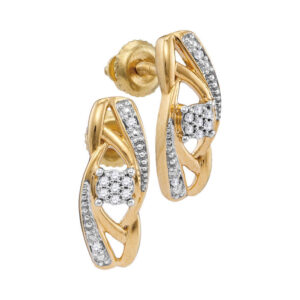 10kt Yellow Gold Womens Round Diamond Vertical Flower Cluster Earrings 1/20 Cttw