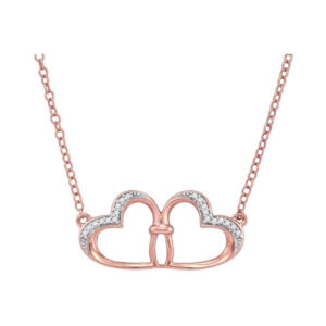 10kt Rose Gold Womens Round Diamond Heart Pendant Necklace 1/20 Cttw
