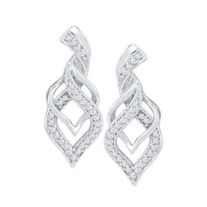 10kt White Gold Womens Round Diamond Twist Spade Stud Earrings 1/5 Cttw