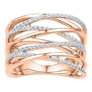 10kt Rose Gold Womens Round Diamond Crossover Strand Fashion Band Ring 1/4 Cttw