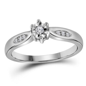 Sterling Silver Round Diamond Solitaire Bridal Wedding Engagement Ring 1/20 Cttw - Size 11