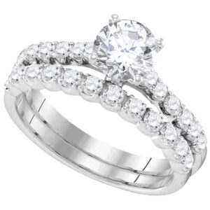 14kt White Gold Round Diamond Bridal Wedding Ring Band Set 2-1/5 Cttw