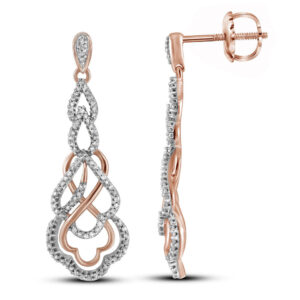 10kt Rose Gold Womens Round Diamond Interwoven Dangle Earrings 1/2 Cttw