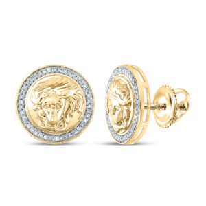 10kt Yellow Gold Womens Round Diamond Medusa Circle Earrings 1/4 Cttw