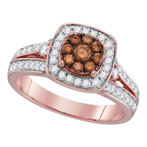 10kt Rose Gold Womens Round Brown Diamond Square Cluster Ring 1 Cttw