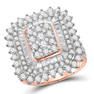 10kt Rose Gold Womens Round Baguette Diamond Cluster Ring 3-1/2 Cttw