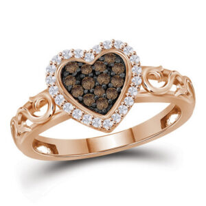 10kt Rose Gold Womens Round Brown Diamond Heart Ring 1/4 Cttw