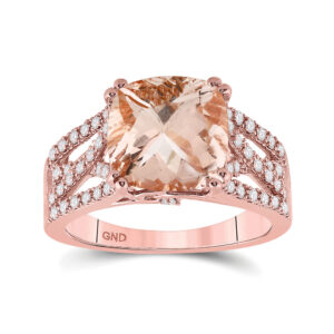 14kt Rose Gold Womens Cushion Morganite Diamond Solitaire Ring 4 Cttw