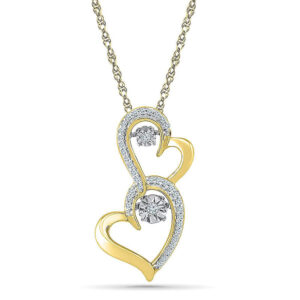 Yellow-Tone Sterling Silver Womens Round Diamond Moving Heart Pendant 1/8 Cttw