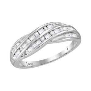 10kt White Gold Womens Round Baguette Diamond Crossover Band Ring 1/3 Cttw