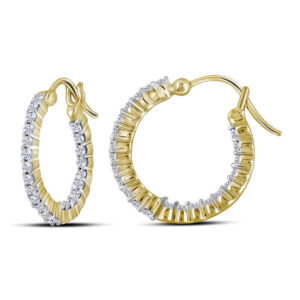 14kt Yellow Gold Womens Round Diamond Inside Outside Hoop Earrings 1 Cttw