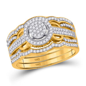 10kt Yellow Gold Round Diamond 3-Piece Bridal Wedding Ring Band Set 3/8 Cttw