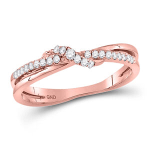 10kt Rose Gold Womens Round Diamond Crossover Stackable Band Ring 1/6 Cttw