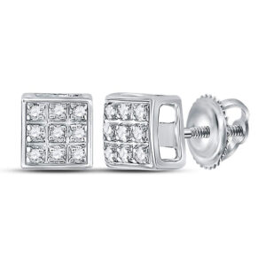 10kt White Gold Womens Round Diamond Square Cluster Earrings 1/20 Cttw