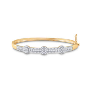 14kt Yellow Gold Womens Round Diamond Cluster Bangle Bracelet 1-3/4 Cttw