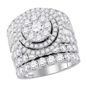 14kt White Gold Round Diamond Cluster Bridal Wedding Ring Band Set 7 Cttw
