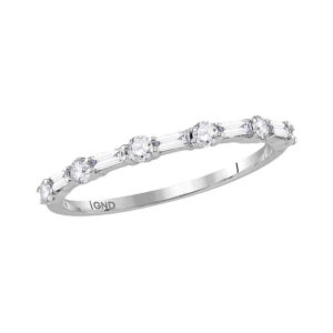 10kt White Gold Womens Round Baguette Diamond Stackable Band Ring 3/8 Cttw