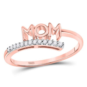 10kt Rose Gold Womens Round Diamond Mom Mother Bypass Band Ring 1/12 Cttw