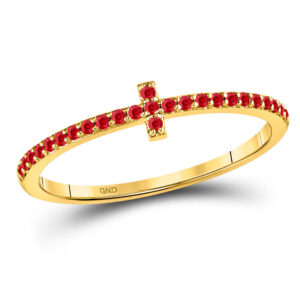 10kt Yellow Gold Womens Round Ruby Stackable Cross Band Ring 1/6 Cttw