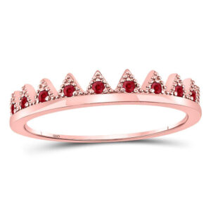 10kt Rose Gold Womens Round Ruby Beaded Chevron Stackable Band Ring 1/10 Cttw