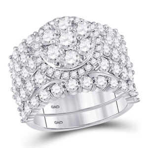 14kt White Gold Round Diamond Cluster Bridal Wedding Ring Band Set 5 Cttw