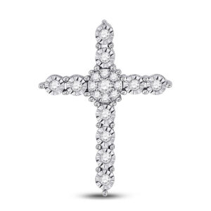 14kt White Gold Womens Round Diamond Religious Cross Pendant 1/4 Cttw