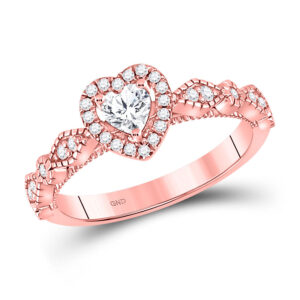 10kt Rose Gold Womens Heart Morganite Solitaire Diamond Ring 1/2 Cttw