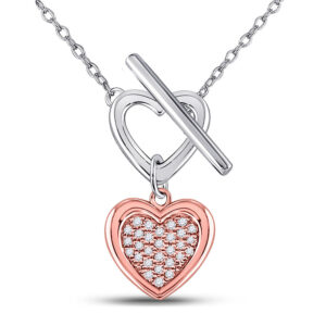 Sterling Silver Womens Round Diamond Fashion Heart Necklace 1/10 Cttw