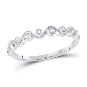 14kt White Gold Womens Round Diamond Wave Stackable Band Ring 1/10 Cttw